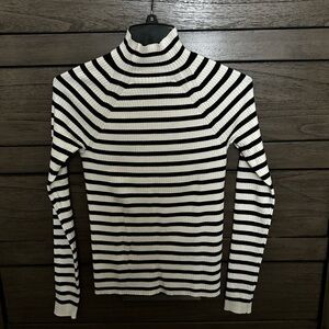 Nine West Black and White Striped Turtleneck Sweater. New No Tag